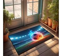 Funny Door Mats For Outside Entry Flaming Soccer Ball On The Field Doormat Cool Rugs Home Sweet Home Door Mat(65X90CM)