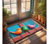Funny Door Mats For Outside Entry Three Colorful Birds On A Wooden Background Doormat Cool Rugs Home Sweet Home Door Mat(65X90CM)