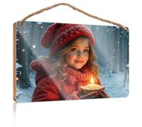 Funny Door Signs for Office A Child in A Snowy Forest Holds A Lit Candle Boys Bedroom Decorations Bathroom Wall Art(15X28CM)