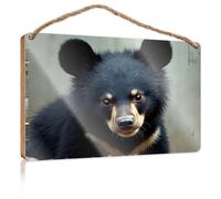 Funny Door Signs for Office A Close-up of A Black Bear Cub with Striking Eyes Welcome Sign for Front Porch Standing Mancave Sign(20X30CM)