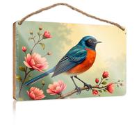 Funny Door Signs for Office A Colorful Bird Perches On A Branch Adorned with Vibrant Pink Flowers Boys Bedroom Decorations Bathroom Wall Art(23X35CM)