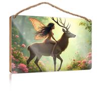 Funny Door Signs for Office A Fairy Rides A Majestic Deer Through A Flower-Filled Forest Boys Bedroom Decorations Bathroom Wall Art(15X28CM)