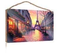 Funny Door Signs for Office A Picturesque Street in Paris with The Eiffel Tower in The Background Welcome Sign for Front Porch Standing Mancave Sign(23X35CM)