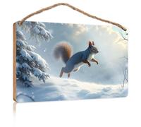 Funny Door Signs for Office A Squirrel Leaps Through A Snowy Winter Landscape Boys Bedroom Decorations Bathroom Wall Art(20X30CM)