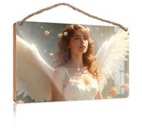 Funny Door Signs for Office Angel with White Wings and Flowers Boys Bedroom Decorations Bathroom Wall Art(15X28CM)