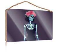Funny Door Signs For Office Dead Sugar Skull Makeup Girl Wooden Sign Small Signs For Home Decor Summer Door Sign(15X28CM)