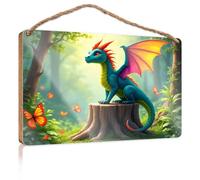 Funny Door Signs For Office Dragon In The Enchanted Forest Wooden Sign Wood Signs For Home Decor Funny Hunting Gifts(23X35CM)