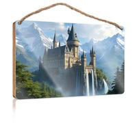 Funny Door Signs for Office Fantasy Castle in The Mountains Wooden Sign Small Signs for Home Decor Summer Door Sign(23X35CM)