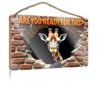 Funny Door Signs for Office Giraffe Breaks Through The Wall Wooden Sign Small Signs for Home Decor Summer Door Sign(20X30CM)
