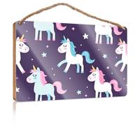 Funny Door Signs for Office Magical Unicorns in Starry Night Sky Wooden Sign Small Signs for Home Decor Summer Door Sign(23X35CM)