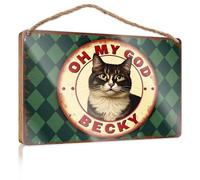 Funny Door Signs for Office Oh My God Becky Cat Poster Boys Bedroom Decorations Bathroom Wall Art(23X35CM)