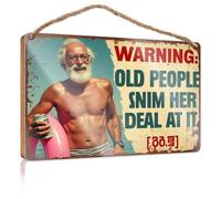 Funny Door Signs for Office Old People Swim Here. Deal with It Welcome Sign for Front Porch Standing Mancave Sign(15X28CM)