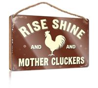Funny Door Signs for Office Rise and Shine: Mother Cluckers Rooster Sign Wooden Sign Small Signs for Home Decor Summer Door Sign(23X35CM)
