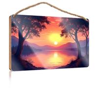 Funny Door Signs for Office Sunset Over Calm Lake with Trees Framing View Boys Bedroom Decorations Bathroom Wall Art(23X35CM)