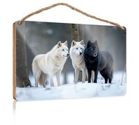 Funny Door Signs for Office Three Wolves Standing in The Snow Boys Bedroom Decorations Bathroom Wall Art(23X35CM)