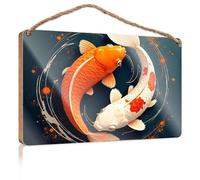Funny Door Signs for Office Two Koi Fish in A Yin-yang Symbol Boys Bedroom Decorations Bathroom Wall Art(23X35CM)