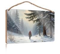 Funny Door Signs For Office Winter Solitude: A Man In The Snowy Forest Wooden Sign Small Signs For Home Decor Summer Door Sign(20X30CM)