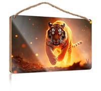 Funny Doorsign A Tiger Running with Fiery Energy Summer Decor Kitchen Signs Wall Decor(23X35CM)