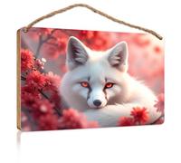 Funny Doorsign A White Fox with Red Eyes Surrounded By Vibrant Flowers Summer Decor Kitchen Signs Wall Decor(23X35CM)