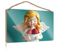 Funny Doorsign Angel Holding A Bowl of Strawberries Summer Decor Kitchen Signs Wall Decor(15X28CM)