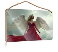 Funny Doorsign Angel in Red Dress with White Wings Summer Decor Kitchen Signs Wall Decor(20X30CM)