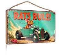 Funny Doorsign Rats Rule! Vintage Car Adventure Summer Decor Kitchen Signs Wall Decor(23X35CM)