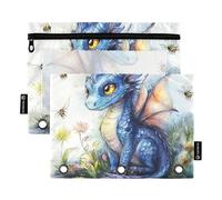 Funny Dragon A River 3 Rings Binder Pencil Pouch Pencil Case with Zipper 2 Pack Plastic Cosmetic Bag Stationery Organizer Supplies