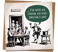 Funny Drinking Birthday Card - “I’m Not as Think as You Drunk I Am!” Vintage Pub Illustration, Beer Humor Greeting Card, 145mm x 145mm Square, Includes Kraft Envelope - For Him, Friend, Dad