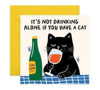 Funny Drinking Cat Greeting Card - It’s Not Drinking Alone - Wine and Pet Lover Birthday Friendship Card for Fur Mum, Bestie, Sister, Friends - Comes with Stickers