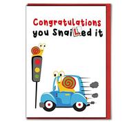 Funny Driving Test Card for New Driver - Congratulations You Snailed It - Humorous Congratulations Card for Passing Driving Test - Greeting Card for Him or Her DRIVE04