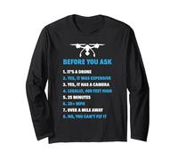 Funny Drone Pilot Funny Quadcopters Drones Quadcopter Long Sleeve T-Shirt, Adult Unisex, Black, XX-Large