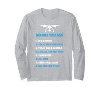 Funny Drone Pilot Funny Quadcopters Drones Quadcopter Long Sleeve T-Shirt, Adult Unisex, Heather Grey, X-Large