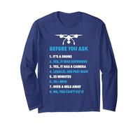 Funny Drone Pilot Funny Quadcopters Drones Quadcopter Long Sleeve T-Shirt, Adult Unisex, Navy Blue, XX-Large