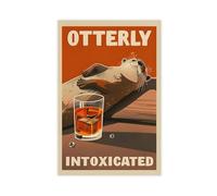 Funny Drunk Otter Printable Cute Otter Wall Poster Whimsical Animal Pun Alcohol Otter Drunk Whiskey Bar Canvas Modern Poster Wall Art Prints Paintings Living Room Bedroom Decor 12x18inch(30x45cm)