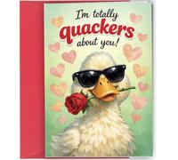 Funny Duck Birthday Card - I'm Totally Quackers About You Humorous Animal Pun Romantic Greeting Card for Him, Her, Partner - Valentine's Day or Anniversary with Envelope #2015