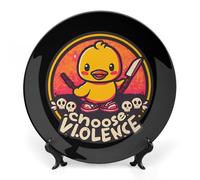 Funny Duck Choose Violence Funny Ceramic Decorative Plate with Stand Round Bone China Dinner Plates Gift for Home Office Wall
