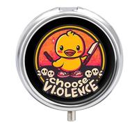 Funny Duck Choose Violence Small Pill Organizer with 3 Compartments Travel Medicine Case Portable Round Vitamin Storage Box