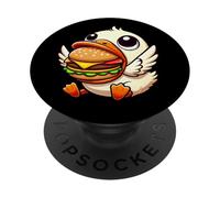 Funny Duck Enjoying Giant Hamburger PopSockets Adhesive PopGrip