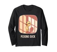 Funny Duck Humor Peeking Duck Peking Duck Play on Words Dads Long Sleeve T-Shirt