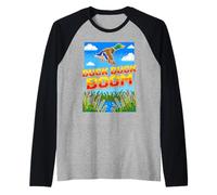 Funny Duck Hunting Pixel Art Retro Gamer 8-Bit Arcade Boom Raglan Baseball Tee