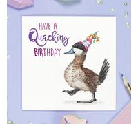 Funny Duck in Hat Quacking Birthday Card - Hand Painted and Printed in The UK