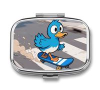 Funny Duck Pill Box 2 Compartment Medicine Pill Box Portable Pill Organizer for Pocket or Purse, Decorative Metal Medicine and Vitamins Organizer