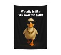 Funny Duck Tapestry - “Waddle In Like You Own the Place” Meme Wall Decor for Dorm, Bedroom, Door - Cool Lazy Kingdom Poster for Teens, Gamers, College Gifts, 29x37 Inch