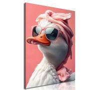 Funny Duck Towel Canvas Wall Art Cute Trendy Girly Pink Aesthetic Bathroom Wall decor Unique Cool Duck Sunglass Painting Picture Preppy Poster Prints for Girl Room Bathroom Home Decortion Framed