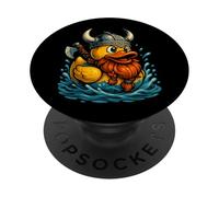 Funny Duck Viking With Helmet Vikings PopSockets Adhesive PopGrip