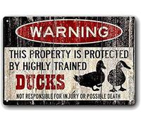 Funny Duck Warning This Property is Protected by Highly Trained Ducks -Metal Tin Sign Kitchen Pub Funny Novelty Coffee Bar 5.5x8inch Yard Garden Farm Man Cave