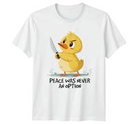Funny Duck with Knife Cartoon Animal Pun Humor Graphic T-Shirt L White