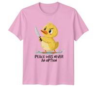 Funny Duck with Knife Cartoon Animal Pun Humor Graphic T-Shirt M Light Pink