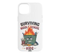 Funny Dumpster Fire Teacher Surviving Middle School Kids Case for iPhone 15 Plus