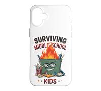 Funny Dumpster Fire Teacher Surviving Middle School Kids Case for iPhone 16 Plus